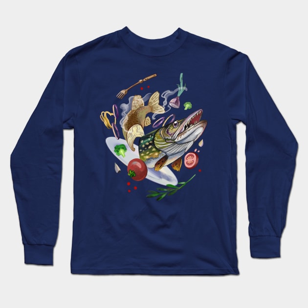 Fishing. Fishing lovers. Pike. Pike recipe. Fish Long Sleeve T-Shirt by ManyaArtShop 